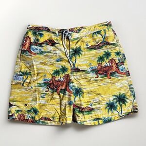Vintage Polo Ralph Lauren Swim Shorts Trunks Mens Large Yellow Cheetah Island